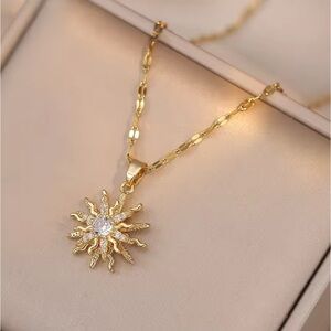 Gold Filled Cubic Zirconia Sun Burst Necklace